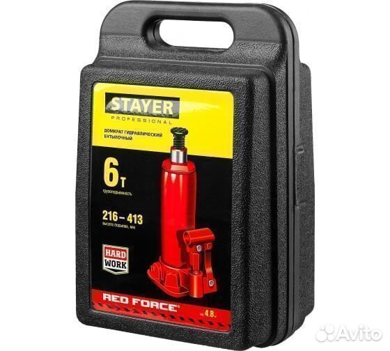 Домкрат бутылочный Stayer RED force 6т 216-413мм