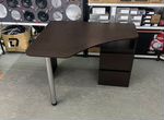 Компьютерный стол угловой коричневый с тумбой