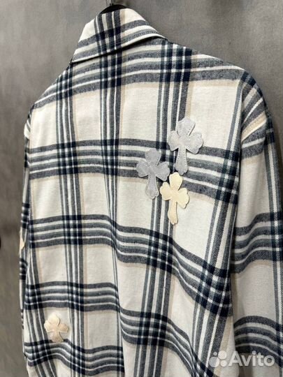 Рубашка Chrome Hearts белая в клетку оверсайз