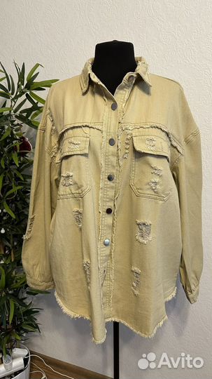 Женская джинсовая хлопковая рубашка большой размер