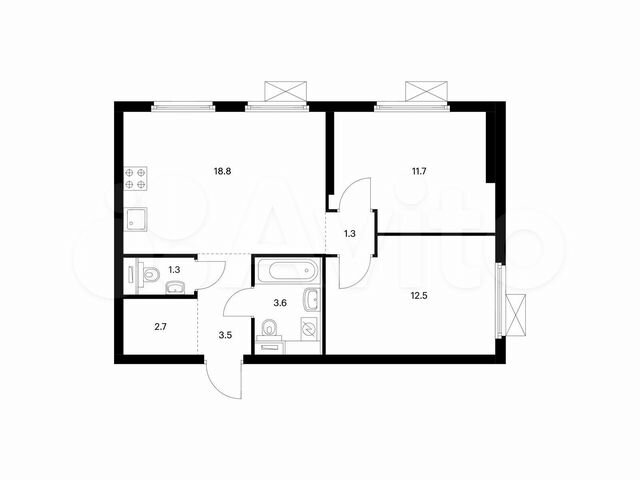 2-к. квартира, 55,4 м², 30/33 эт.