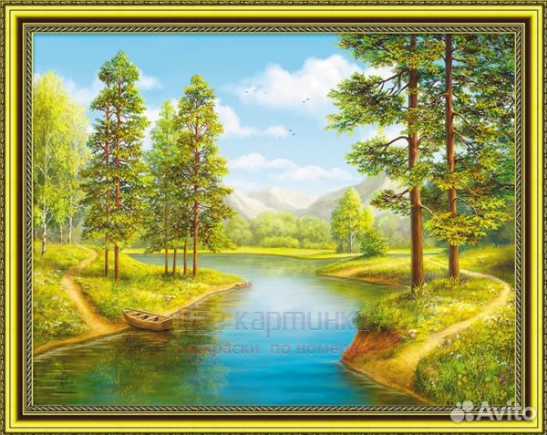 Алмазная мозаика 40x50 Тихая река в горной местнос