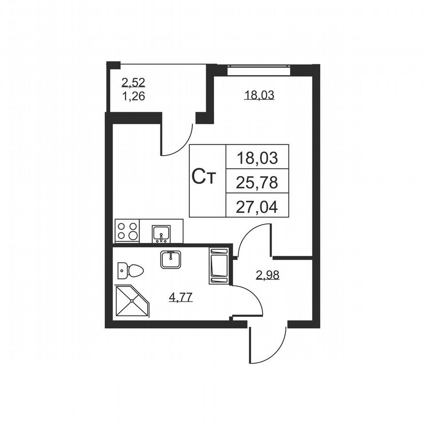 Квартира-студия, 27 м², 3/19 эт.