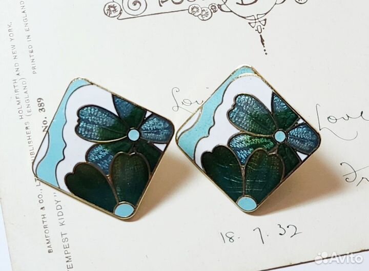 Серьги, клуазоне, Англия