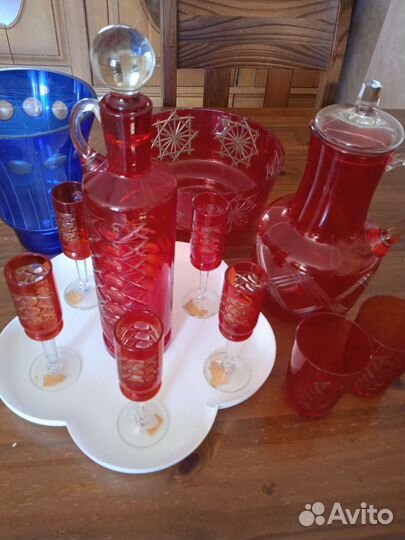 Набор из рубинового стекла Неман винтаж СССР