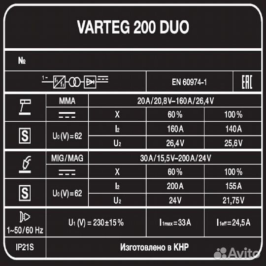 Сварочный полуавтомат varteg 200 DUO