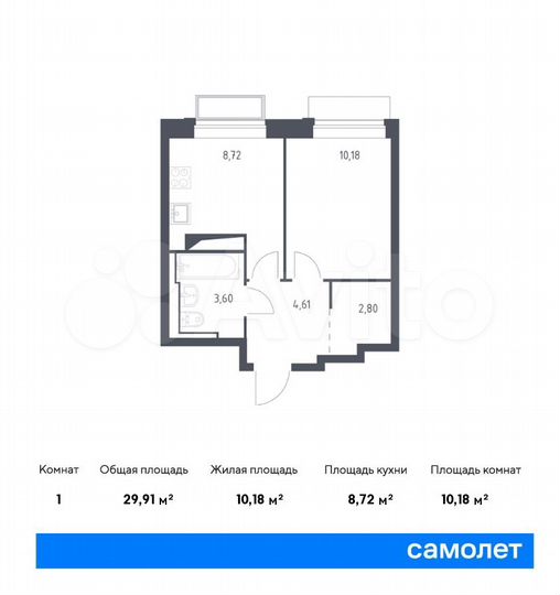1-к. квартира, 29,9 м², 18/24 эт.