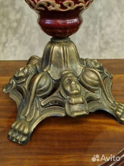 Керосиновая лампа, Европа, майолика + бронза