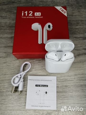 Беспроводные наушники i12 сенсорные с микрофоном