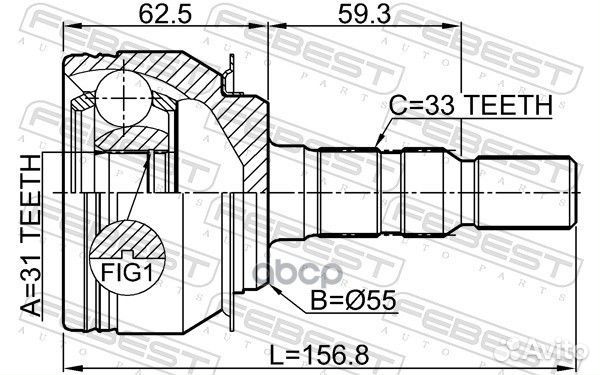 ШРУС chevrolet cruze 09- наруж. MT/AT 1010J300