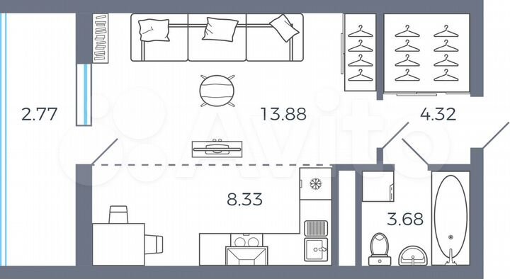 Квартира-студия, 33 м², 15/16 эт.
