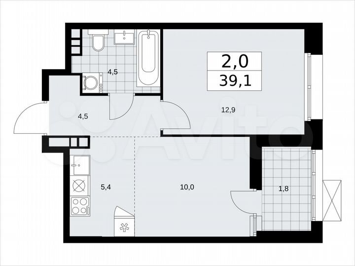 2-к. квартира, 39,1 м², 7/21 эт.