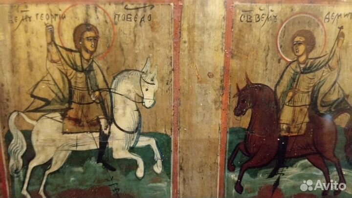 Икона старинная 19 век, киот со стеклом