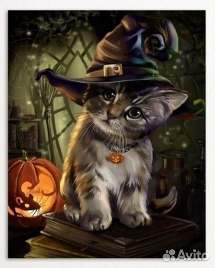 Алмазная мозаика без подрамника 40*50 Кот и тыква