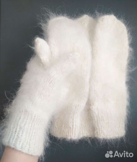 Пуховые варежки кролик