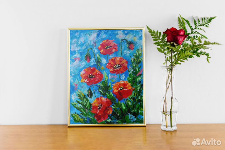 Маки Картина маслом мастихин картон 20x25 см