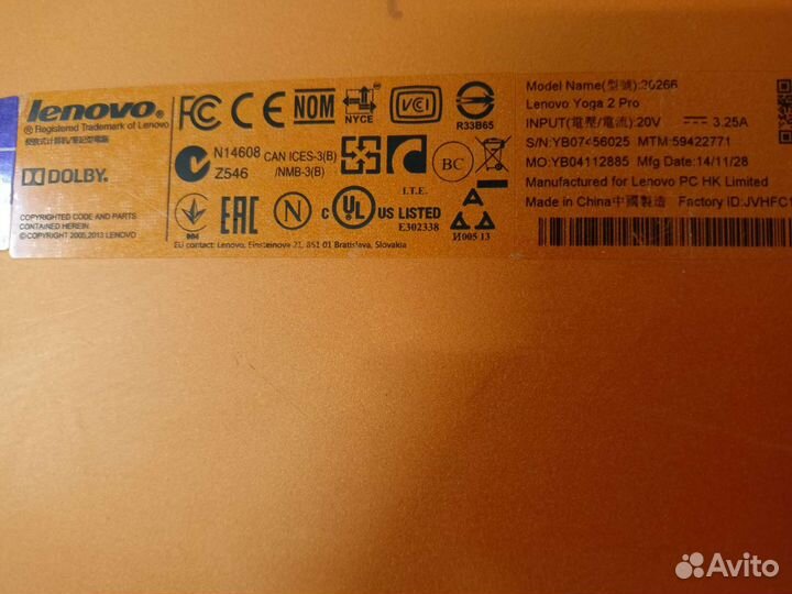 Ноутбук Lenovo Yoga 2 Pro запчасти