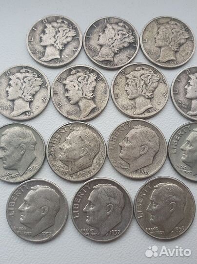 1 дайм США серебро