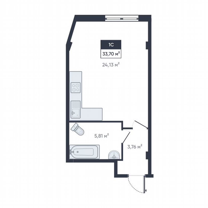 Квартира-студия, 33,4 м², 1/18 эт.