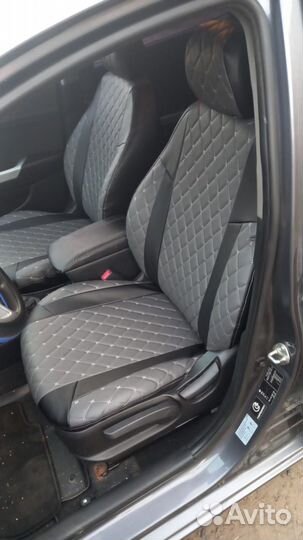 Чехлы Хендай Гетц экокожа серая Франт+