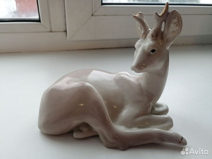 Антиквариат СССР. Статуэтка олень. Старая Гжель