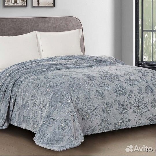 Плед светящийся 180х200см, Листья, велсофт 260г/м