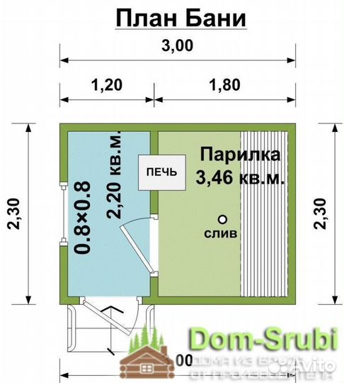 Щербинка. Мобильная баня из бруса бм-1 (2.30х3)