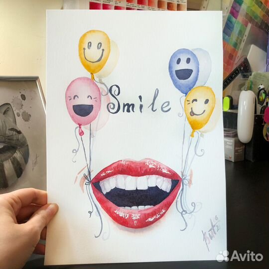 Картина Улыбка Акварелью 30х21см