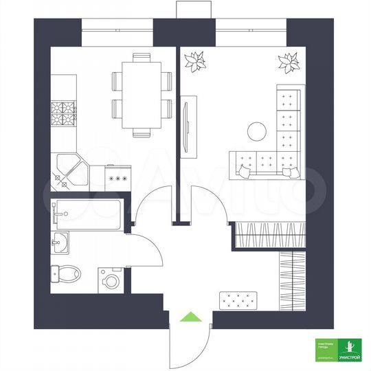 1-к. квартира, 33,6 м², 1/9 эт.