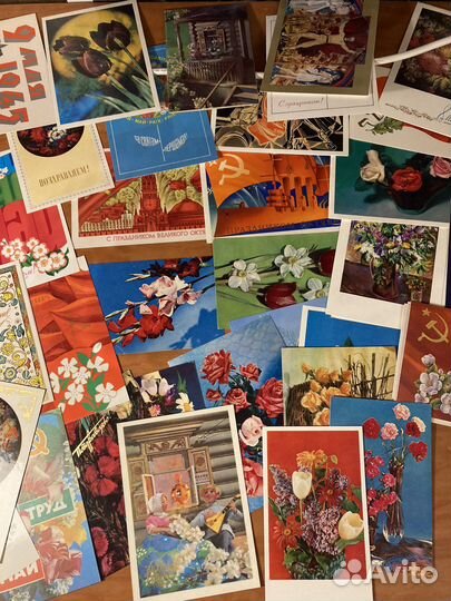 Открытки 1 мая, цветы, 9 мая 70-х