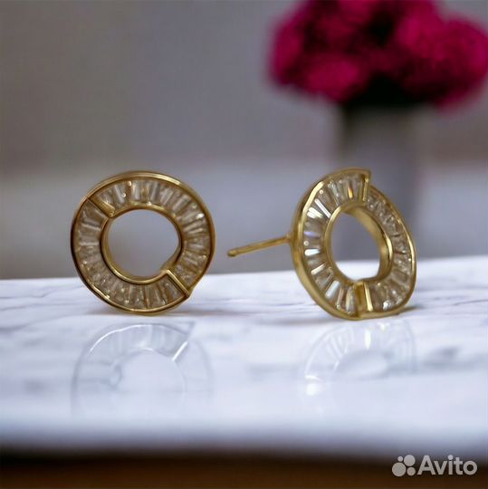 Серги пусеты с фианитами