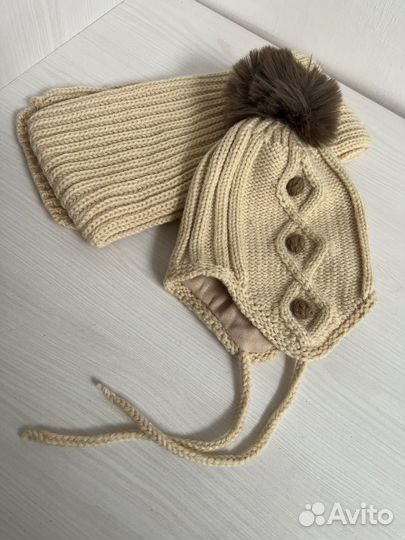 Шапка с шарфом детская на 1 годик