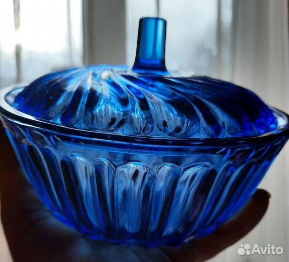 Сахарница вазочка для конфет кобальтовое стекло