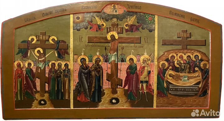 Икона Храмовая старинная Страсти Господни 19 век