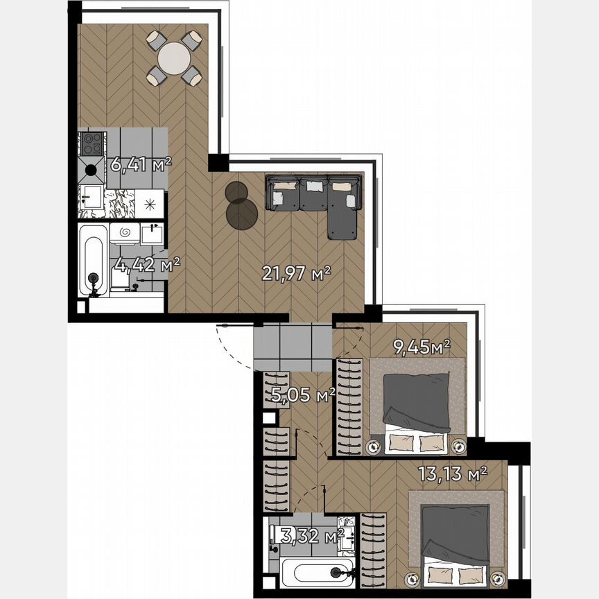3-к. квартира, 63,8 м², 12/16 эт.