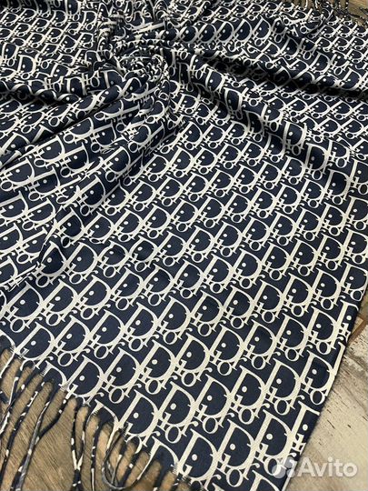 Кашемировый платок шаль Dior синий с белым