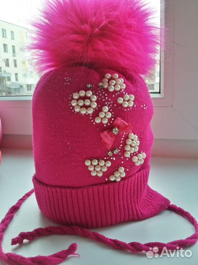 Зимняя шапка с шарфом на девочку р-р 48-50