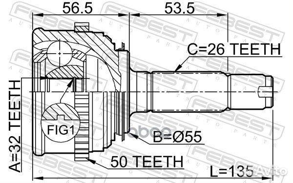 Шрус наружный 32x55x26 (honda CR-V RD1/RD2 1997