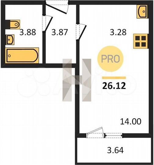 Квартира-студия, 26,1 м², 3/3 эт.