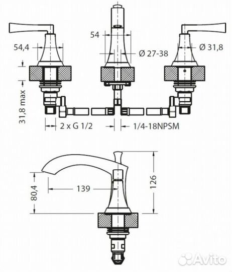 Смеситель для раковины Burlington Crosswater R-14