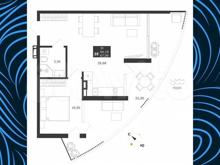 2-к. апартаменты, 60,2 м², 7/11 эт.