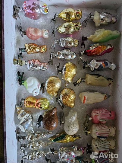 Елочные игрушки СССР на прищепке птицы,звери