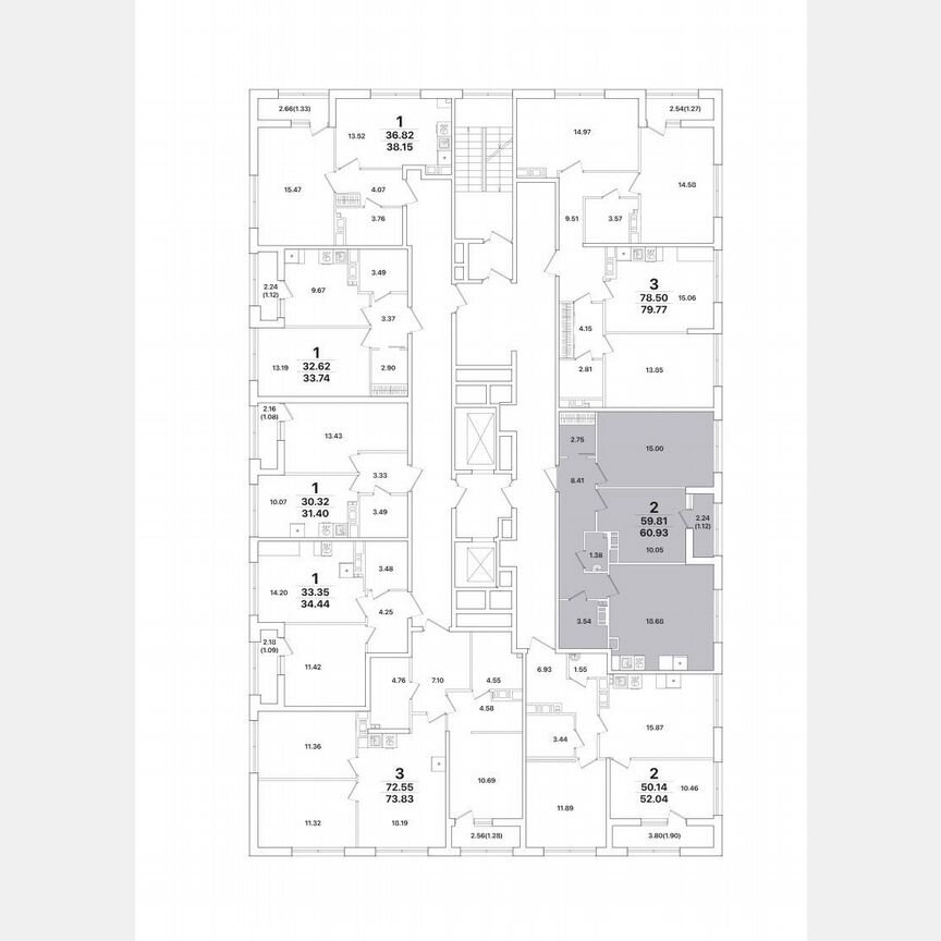 2-к. квартира, 60,9 м², 11/12 эт.