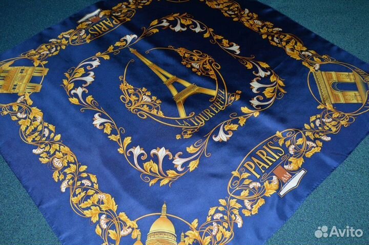 Шелковый платок Париж Paris синий жёлтый 2006 год