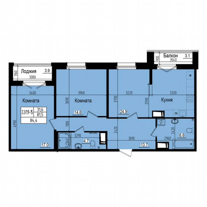 2-к. квартира, 84,4 м², 12/23 эт.