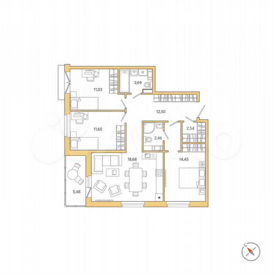 3-к. квартира, 79,7 м², 3/7 эт.