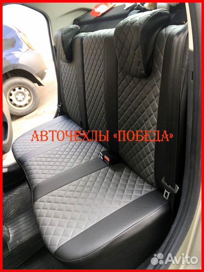 Чехлы Renault Logan 2 из экокожи чёрно-серые Ромб