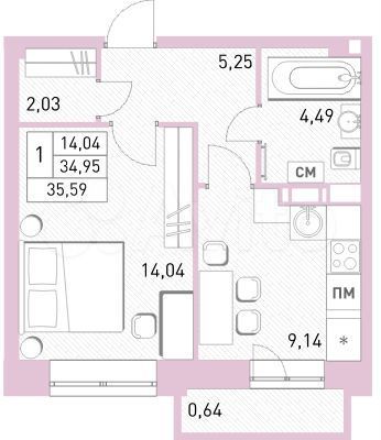 1-к. квартира, 35,6 м², 10/17 эт.