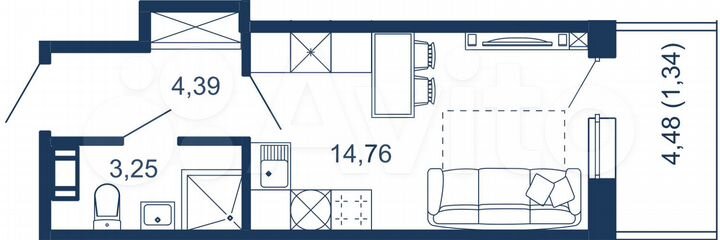 Апартаменты-студия, 23,7 м², 5/5 эт.
