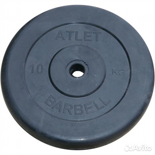 Диск обрезиненный 10 кг Barbell Atlet чёрный